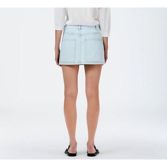 TIBI Skirt Womens 27 Bleached Denim Mini Large Pocket Cotton Stretch - Picture 2 of 10